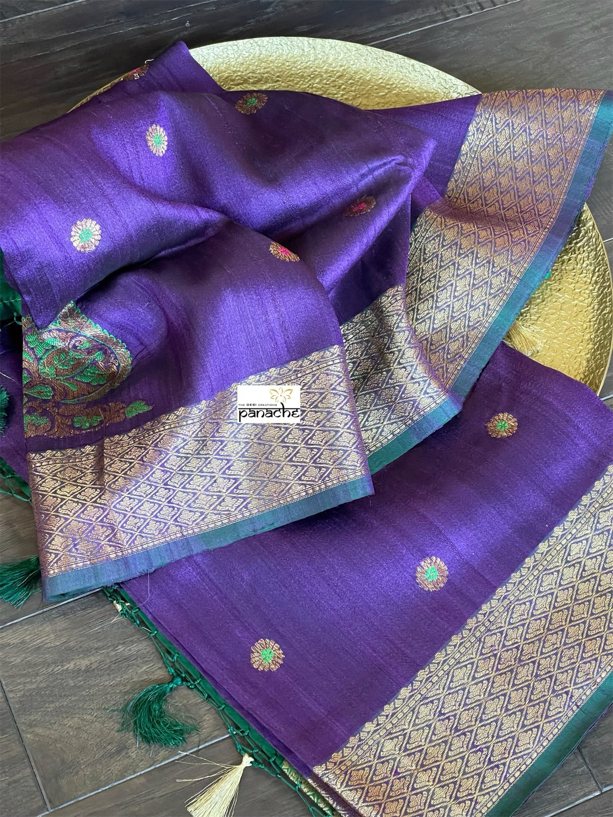 Tussar Silk Banarasi - Purple Green Jewel Tone