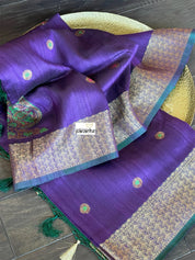 Tussar Silk Banarasi - Purple Green Jewel Tone