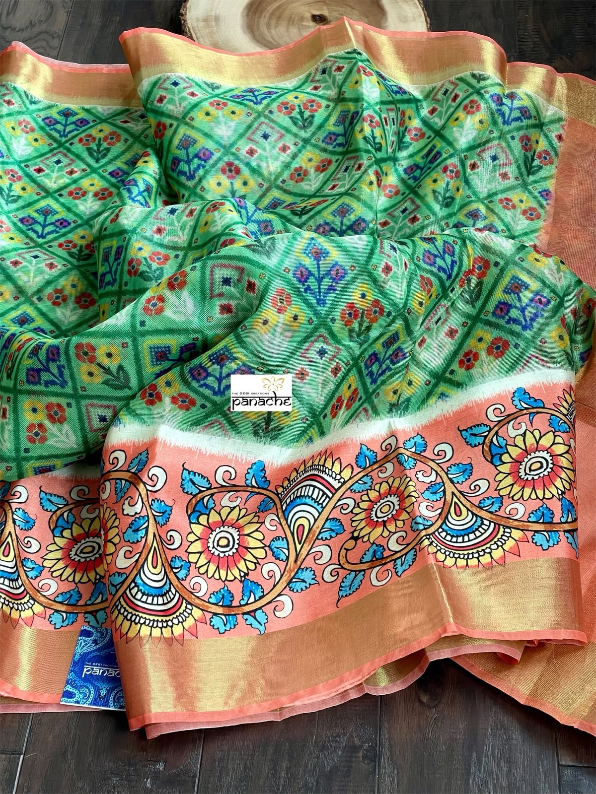 Tissue Kota Silk Printed - Green Orange