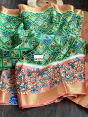 Tissue Kota Silk Printed - Green Orange