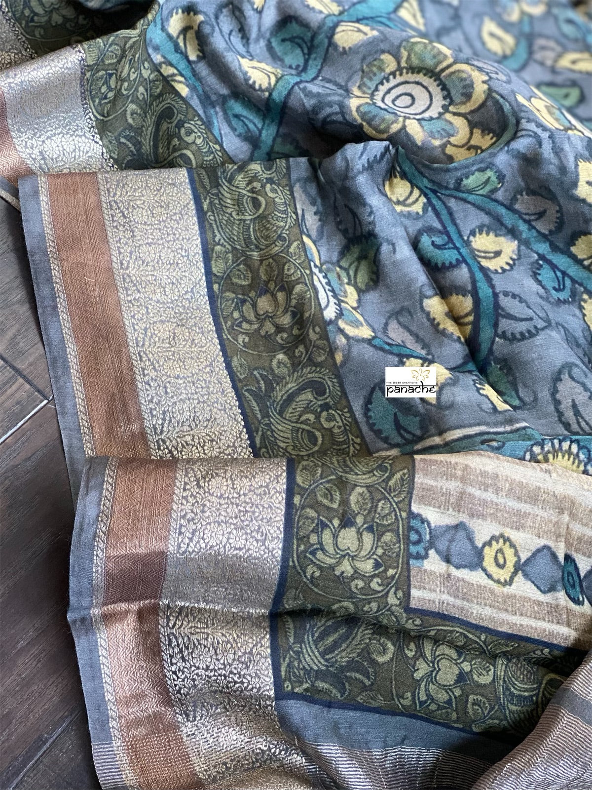 Muga Silk Kalamkari Banarasi- Grey