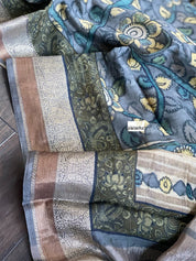 Muga Silk Kalamkari Banarasi- Grey