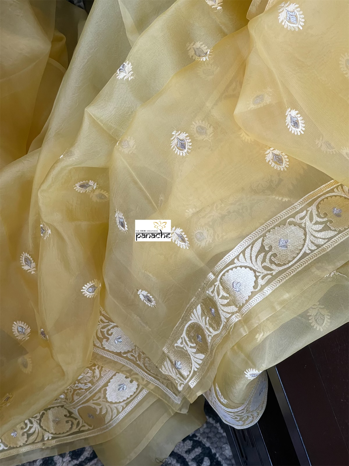Designer Organza - Yellow Embroidered