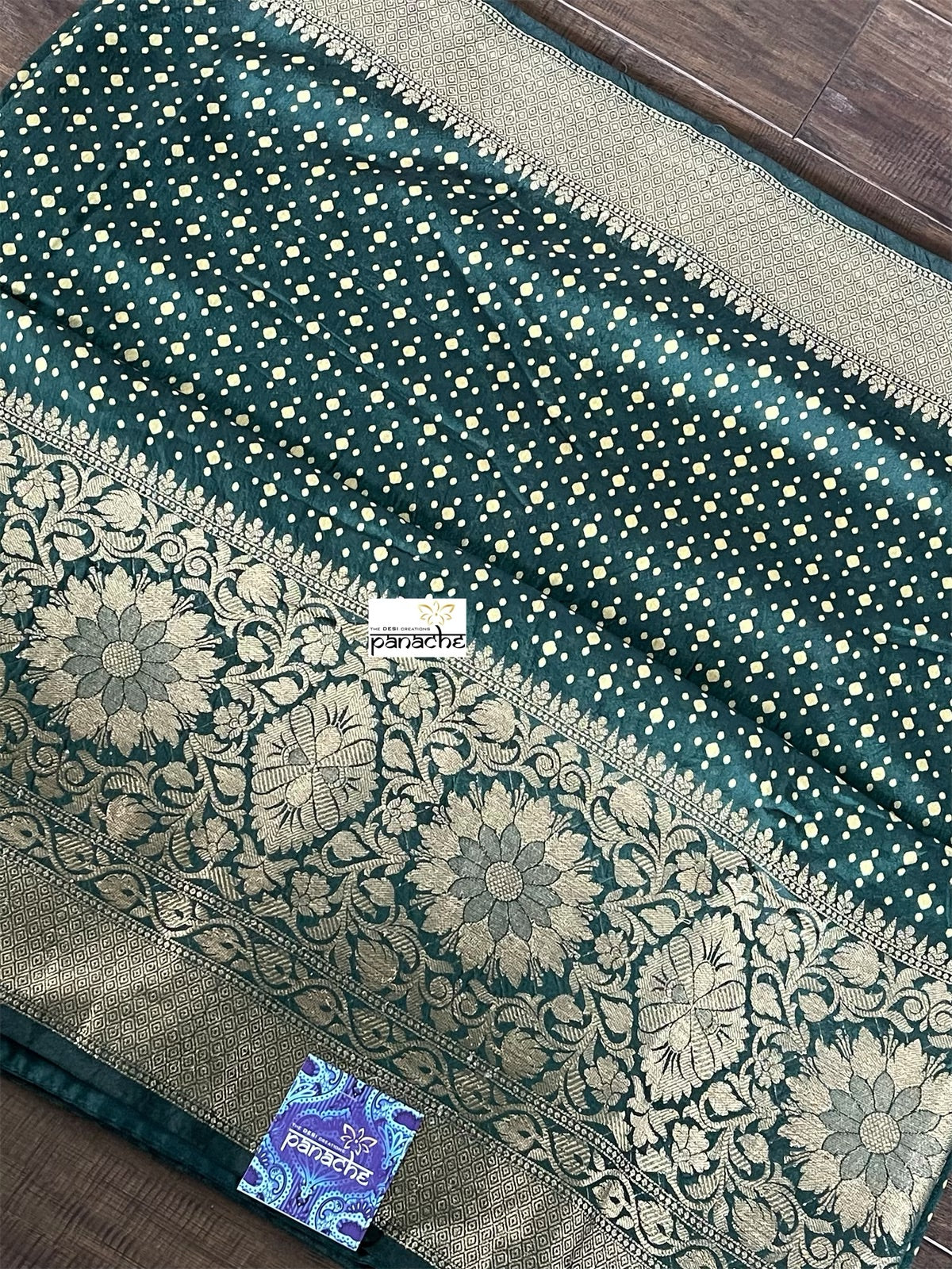 Linen Printed - Green Golden Zari