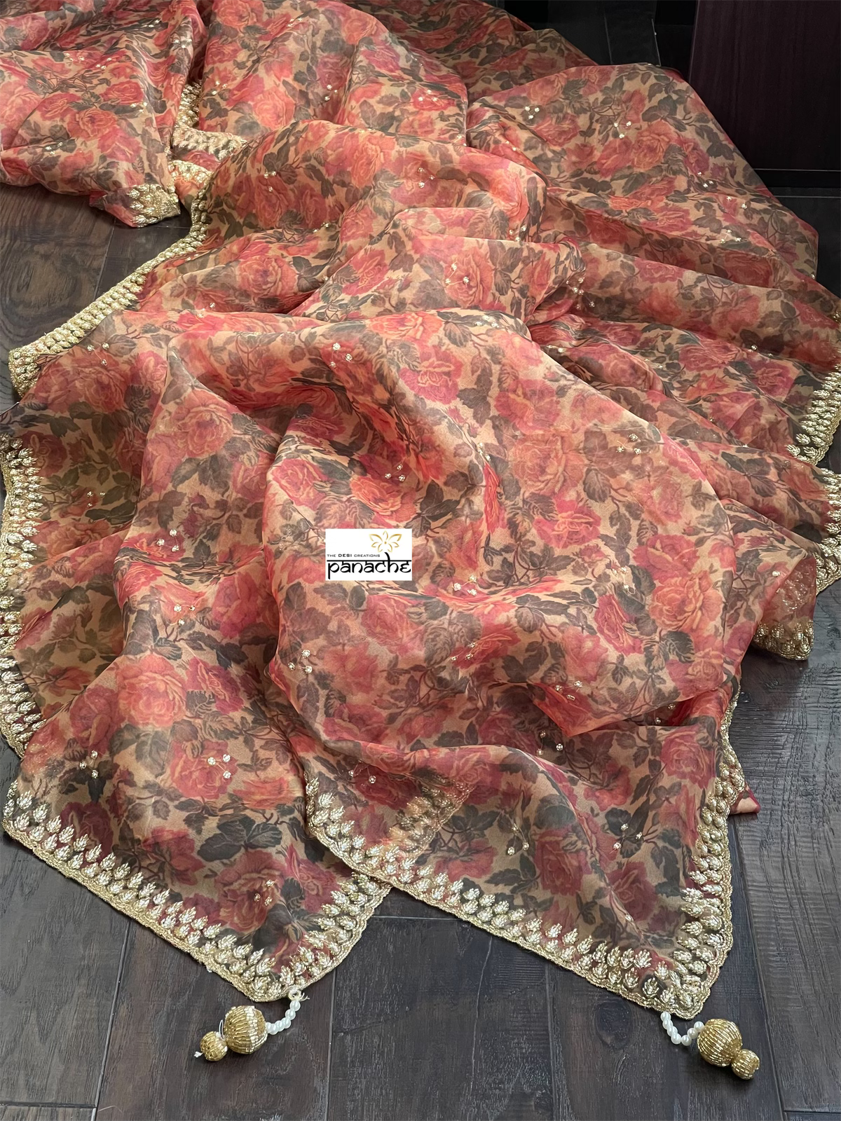 Designer Organza Floral - Maroon Multi Floral