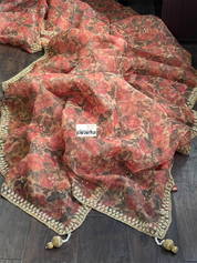 Designer Organza Floral - Maroon Multi Floral