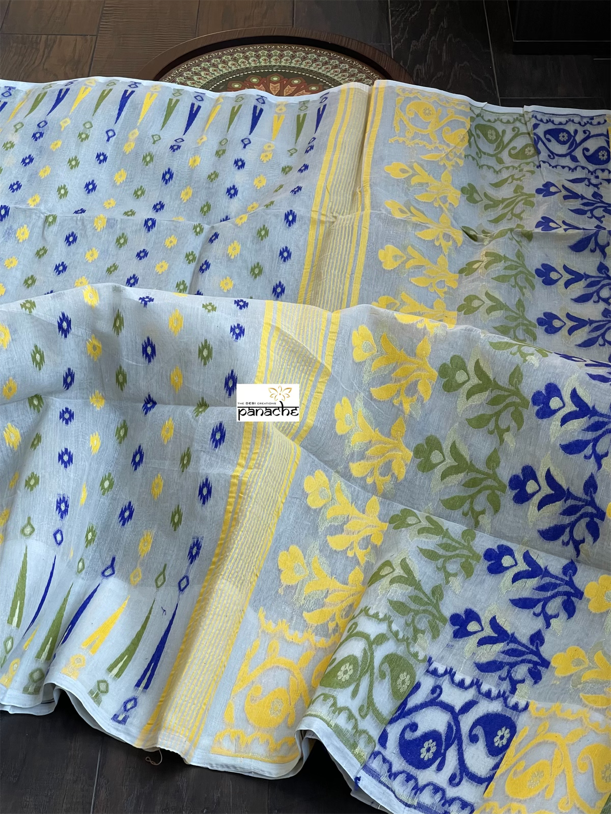 Jamdaani  - Off White Blue Yellow