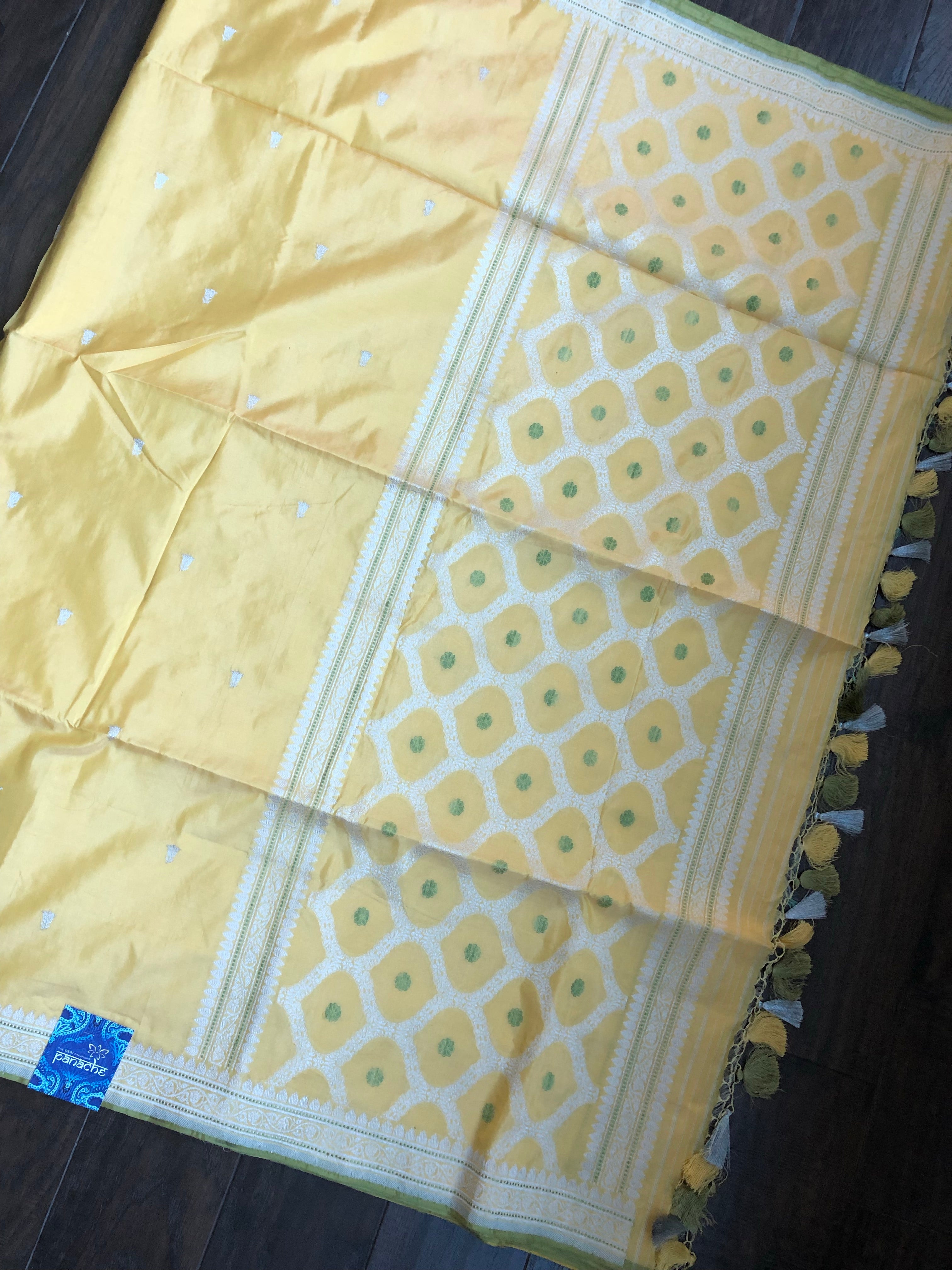 Katan Silk Banarasi - Yellow Kadhwa Woven