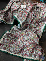 Designer Soft Silk - Green Maroon Kalamkari Printed