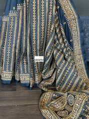 Pure Bangalore Silk Kantha Stitch -  Black Multi Color
