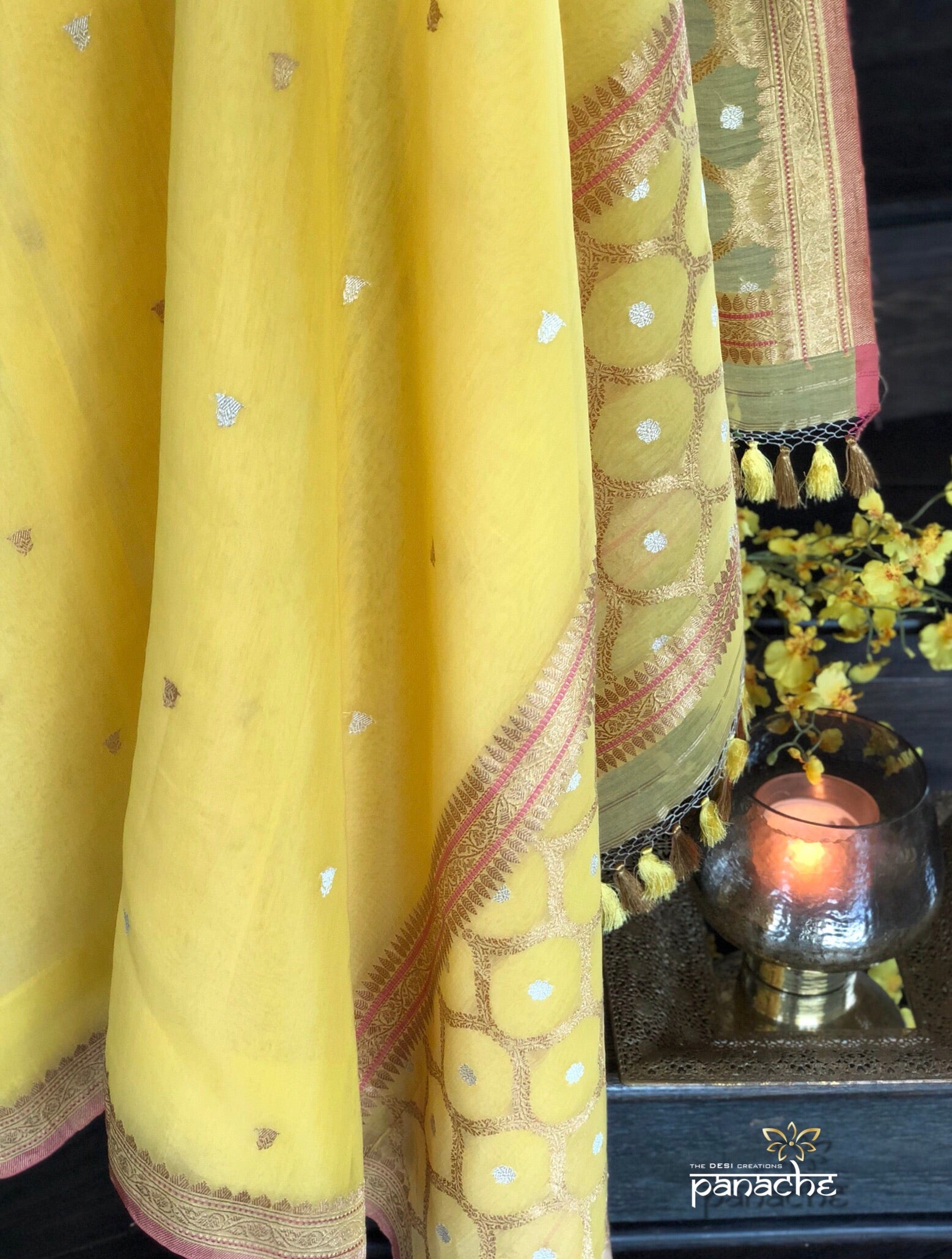Kora Banarasi - Sunshine Yellow Kadwa woven