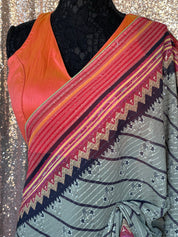 Designer Inspired Georgette Saree - Moss Grey Black Sequin