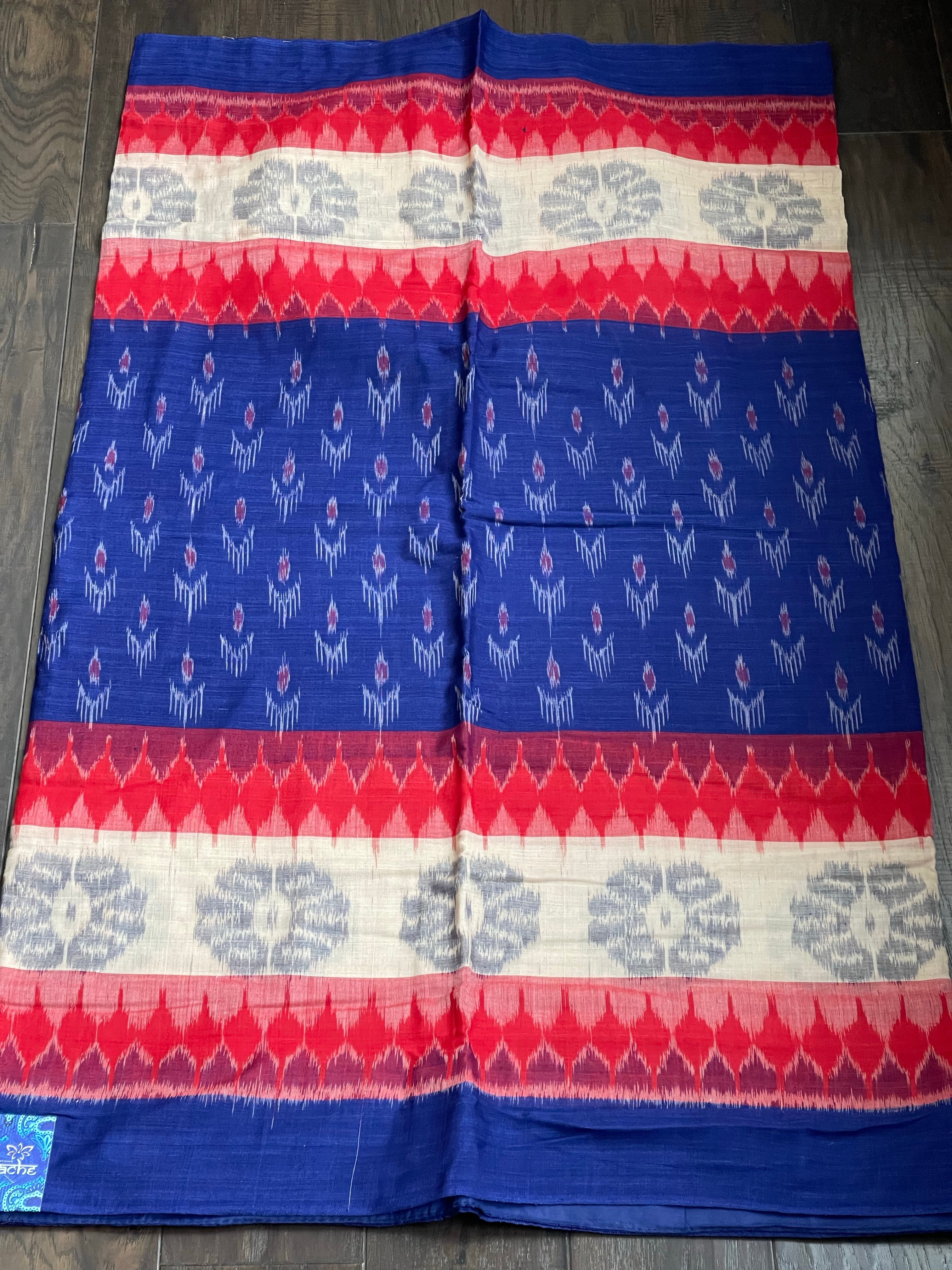 Pure Cotton Soft Ikat - Blue Beige Red