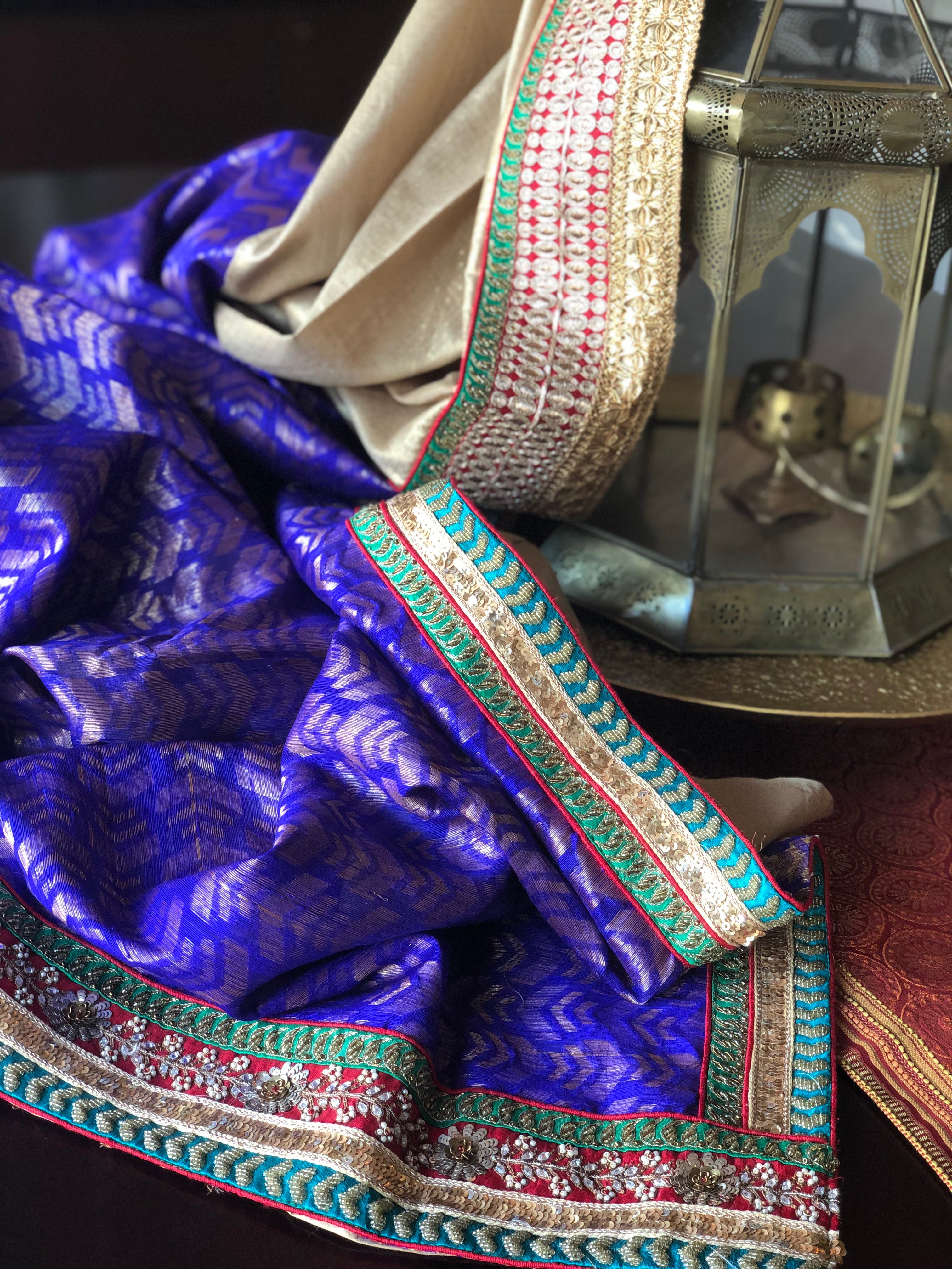 Designer Tussar Silk - Purple Golden Half Half