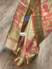 Tussar Silk Banarasi - Beige Red Antique Zari