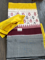 Pure Cotton Ikat  -  Off White Yellow Black