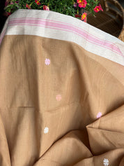 Pure Khadi Cotton Handloom - Light Ochre Brown Pink Woven