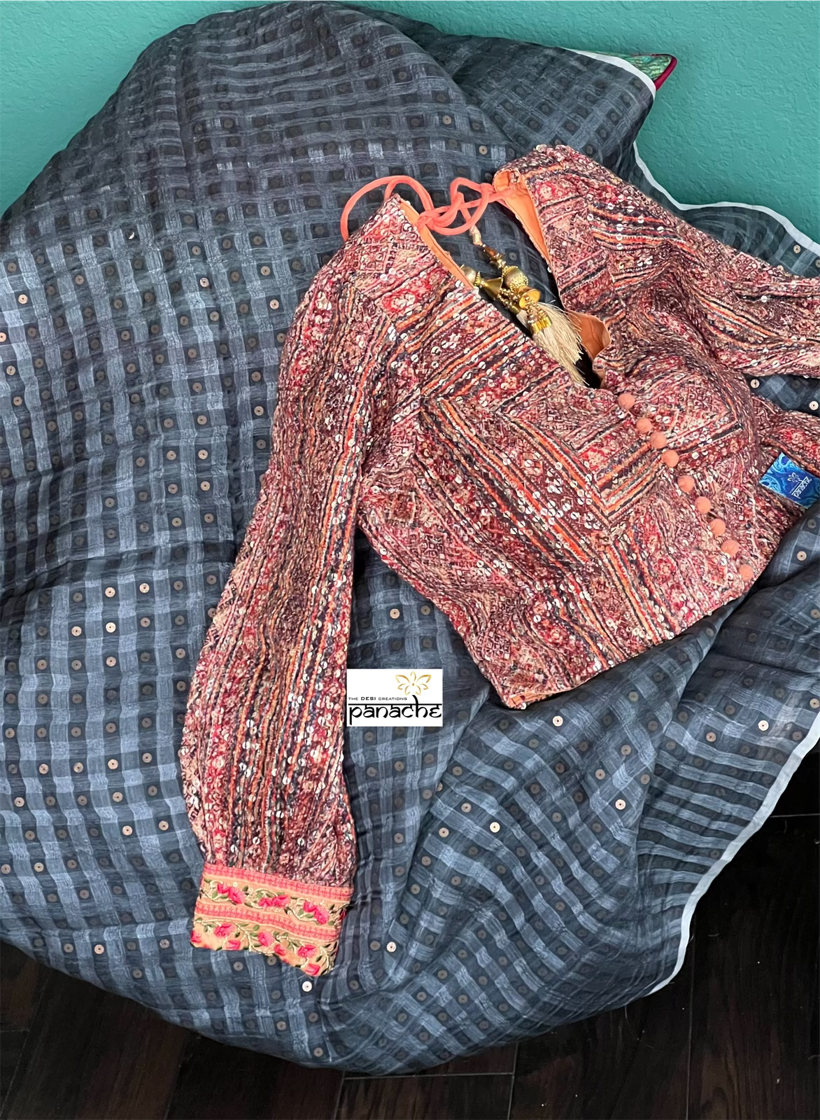 Muslin Silk Sequin - Grey striped