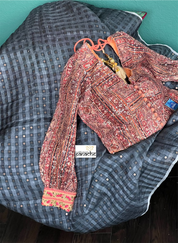 Muslin Silk Sequin - Grey striped