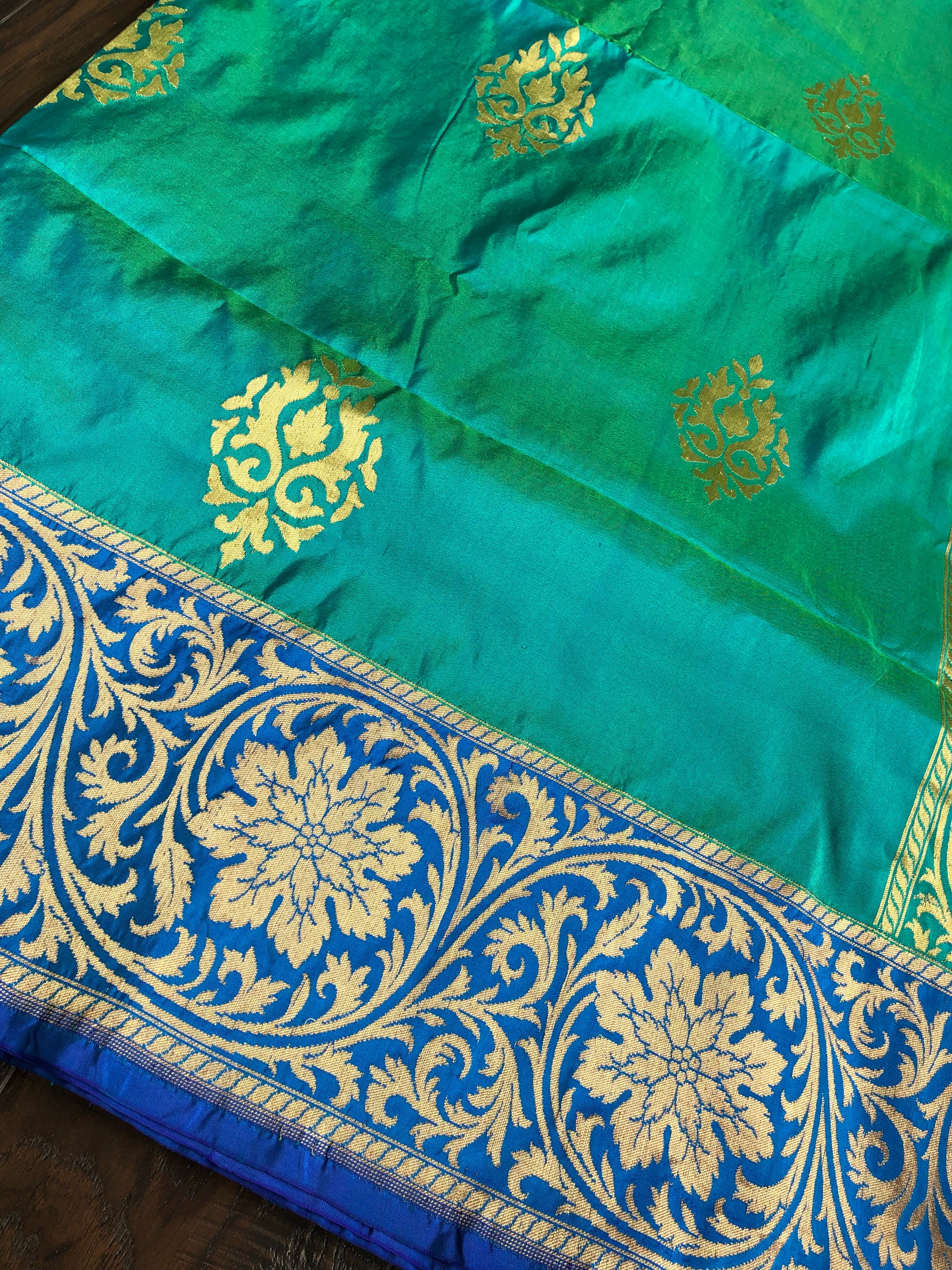 Pure Silk Banarasi - Sea Green Dual Shaded