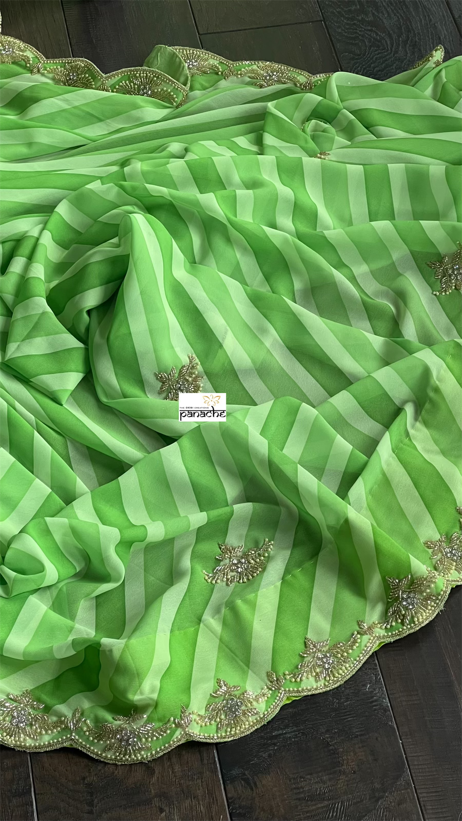 Designer Georgette - Light Green Leheriya Embroidered