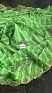 Designer Georgette - Light Green Leheriya Embroidered