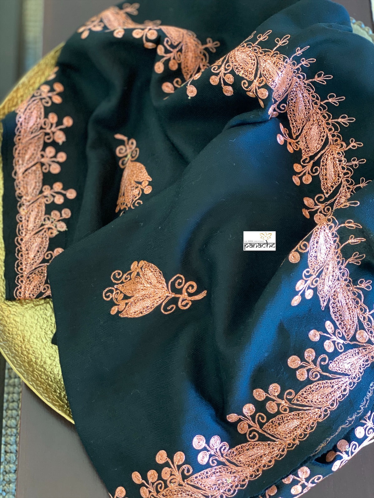 Kashmiri Stole - Black Zari Ariwork