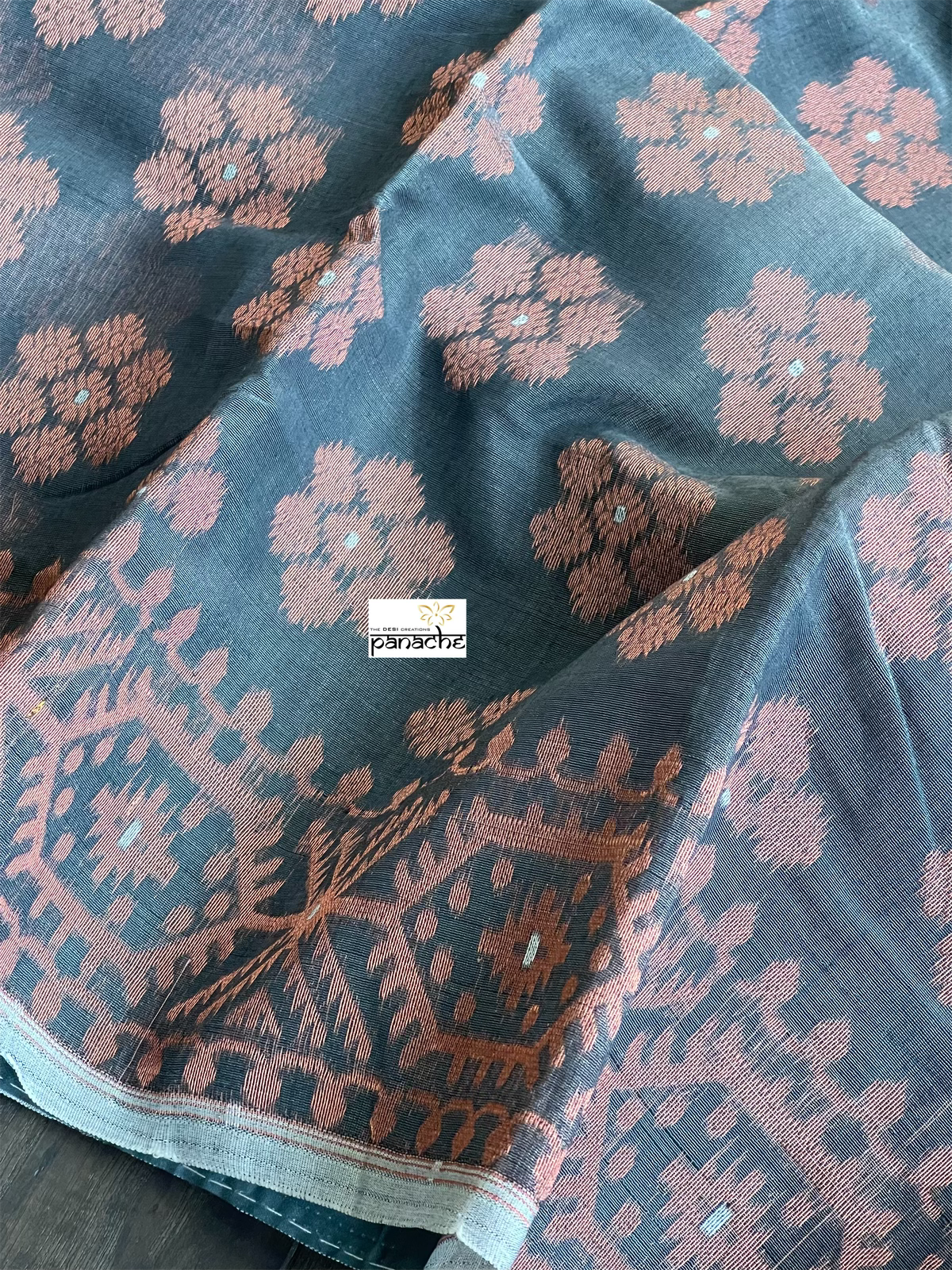 Soft Jamdaani  - Gray Copper Zari