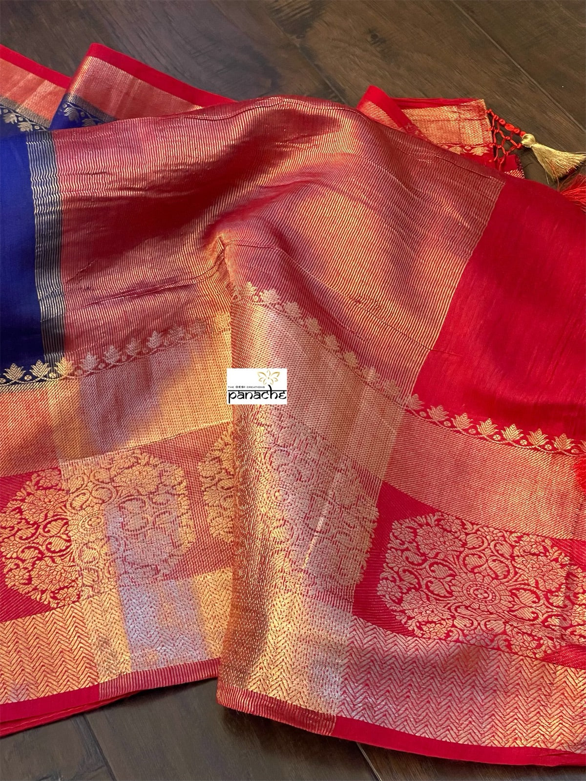 Muga Silk Banarasi - Royal Blue Red