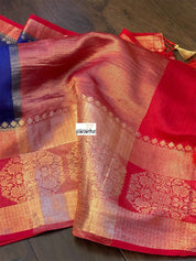 Muga Silk Banarasi - Royal Blue Red