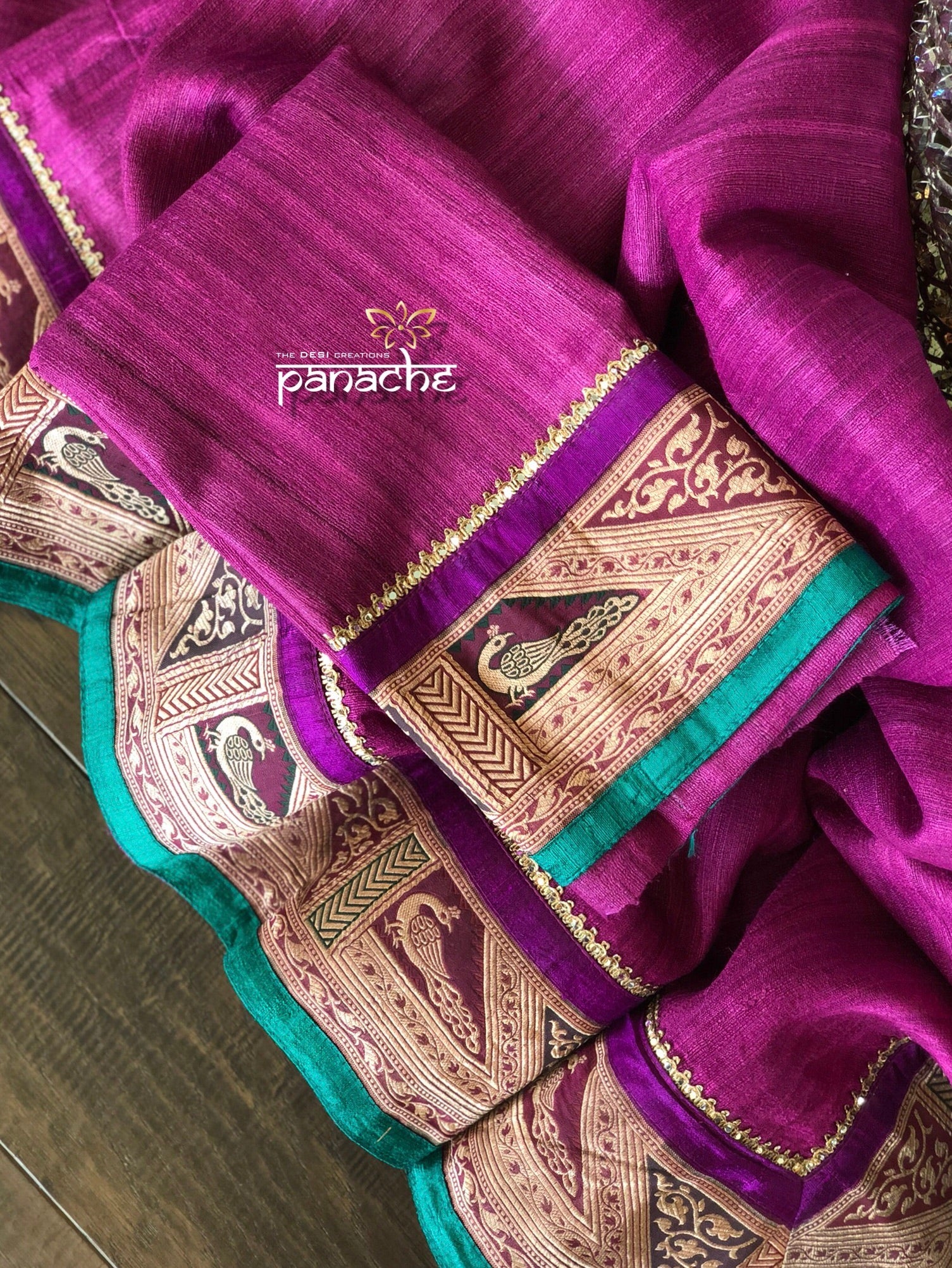 Designer Tussar Silk - Purple Banarasi Border