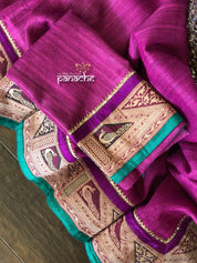 Designer Tussar Silk - Purple Banarasi Border
