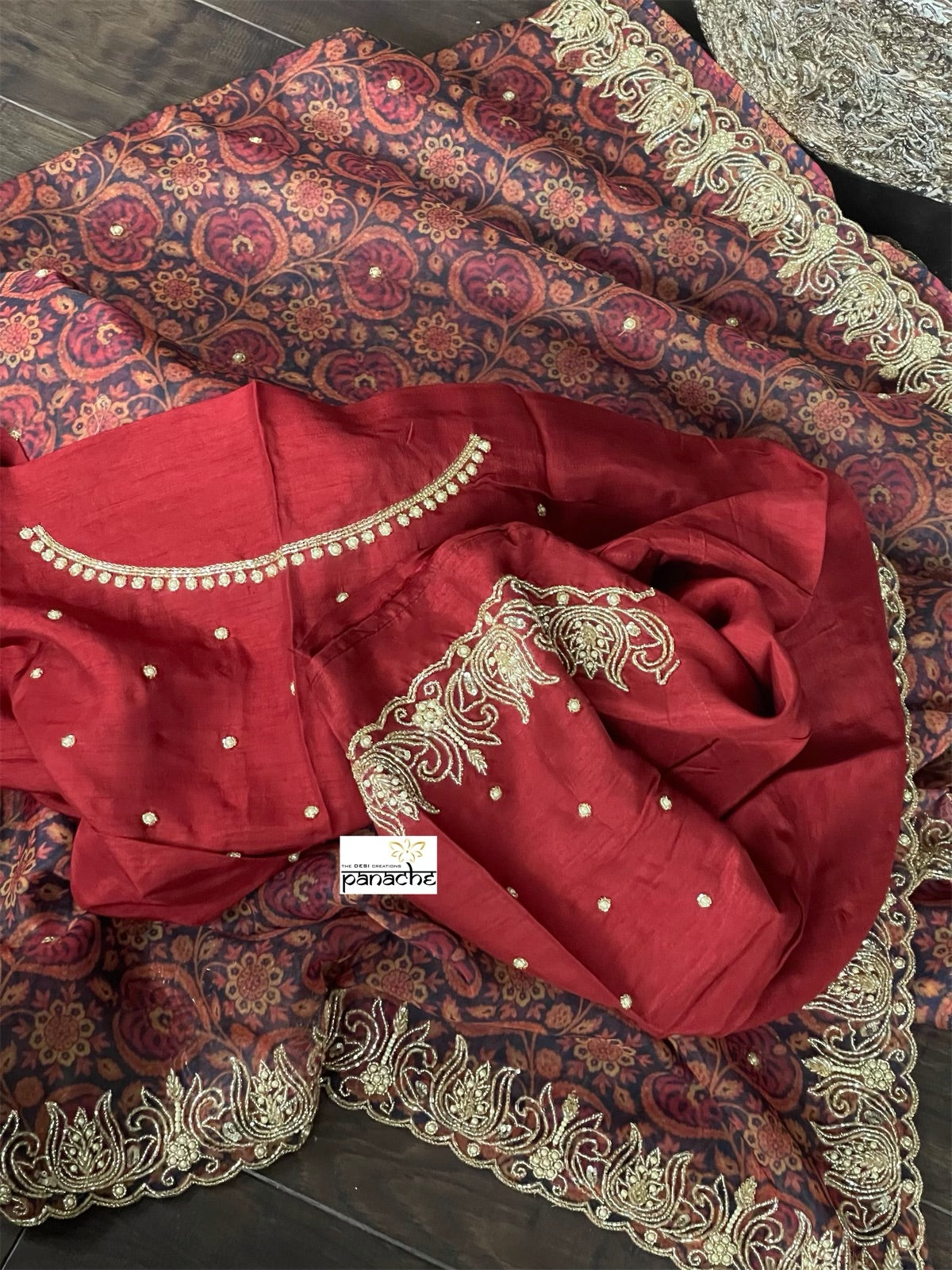 Designer Inspired Organza - Kalamkari Cutdana