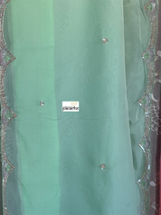 Designer Satin Organza - Mint Hand Embroidered