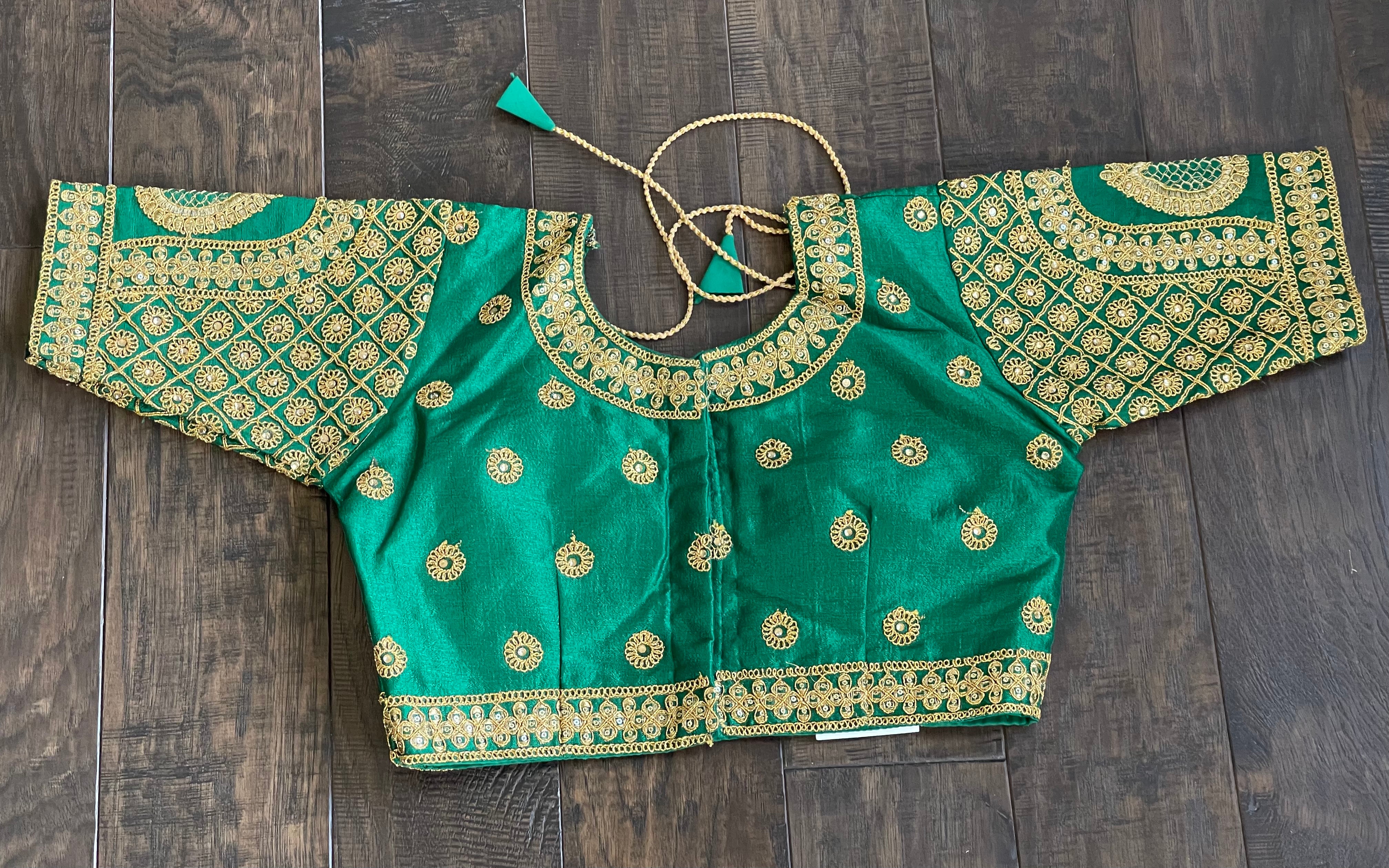 Designer Blouse - Green Golden embroidered