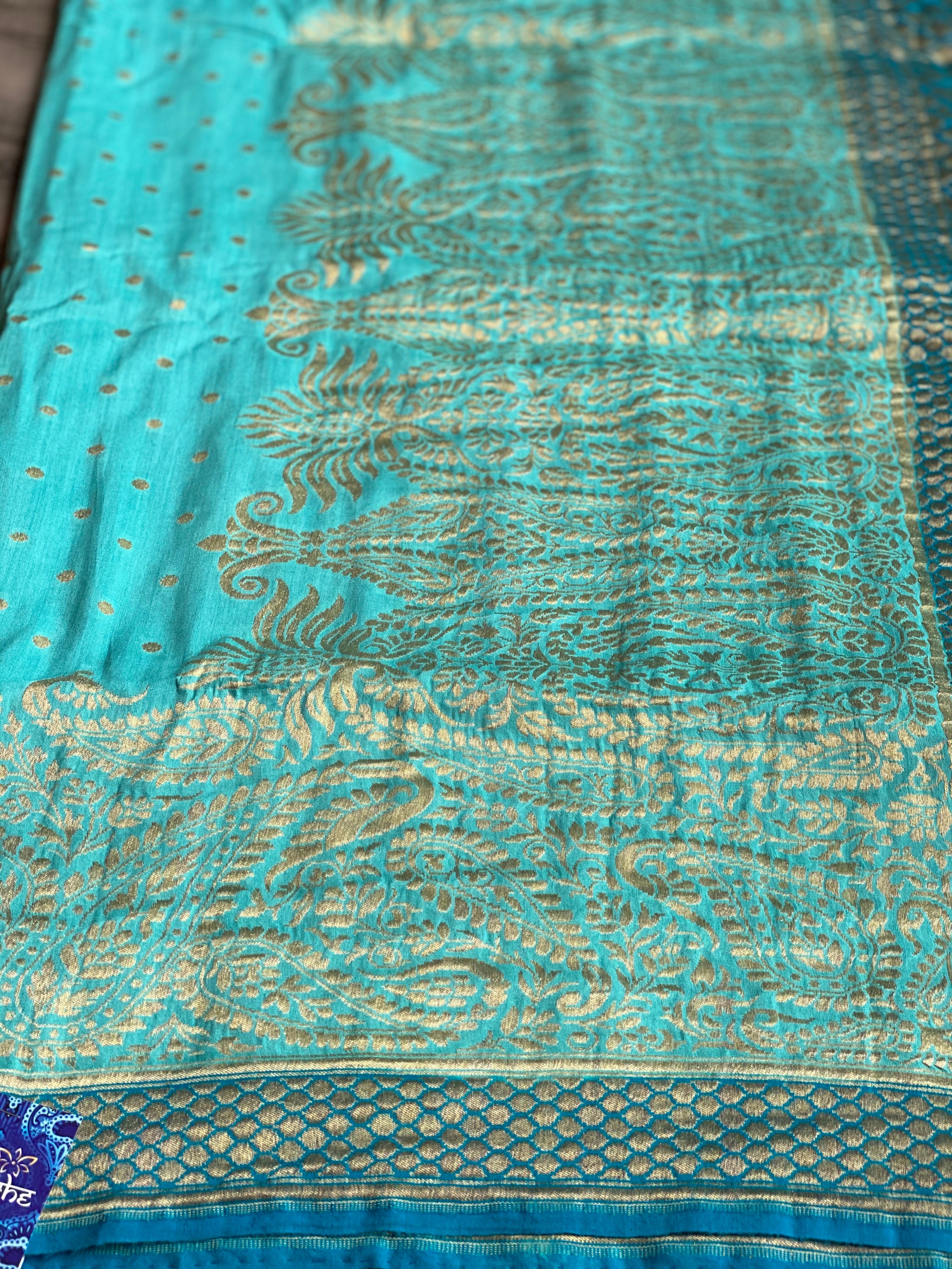 Muga Silk Banarasi - Firozi