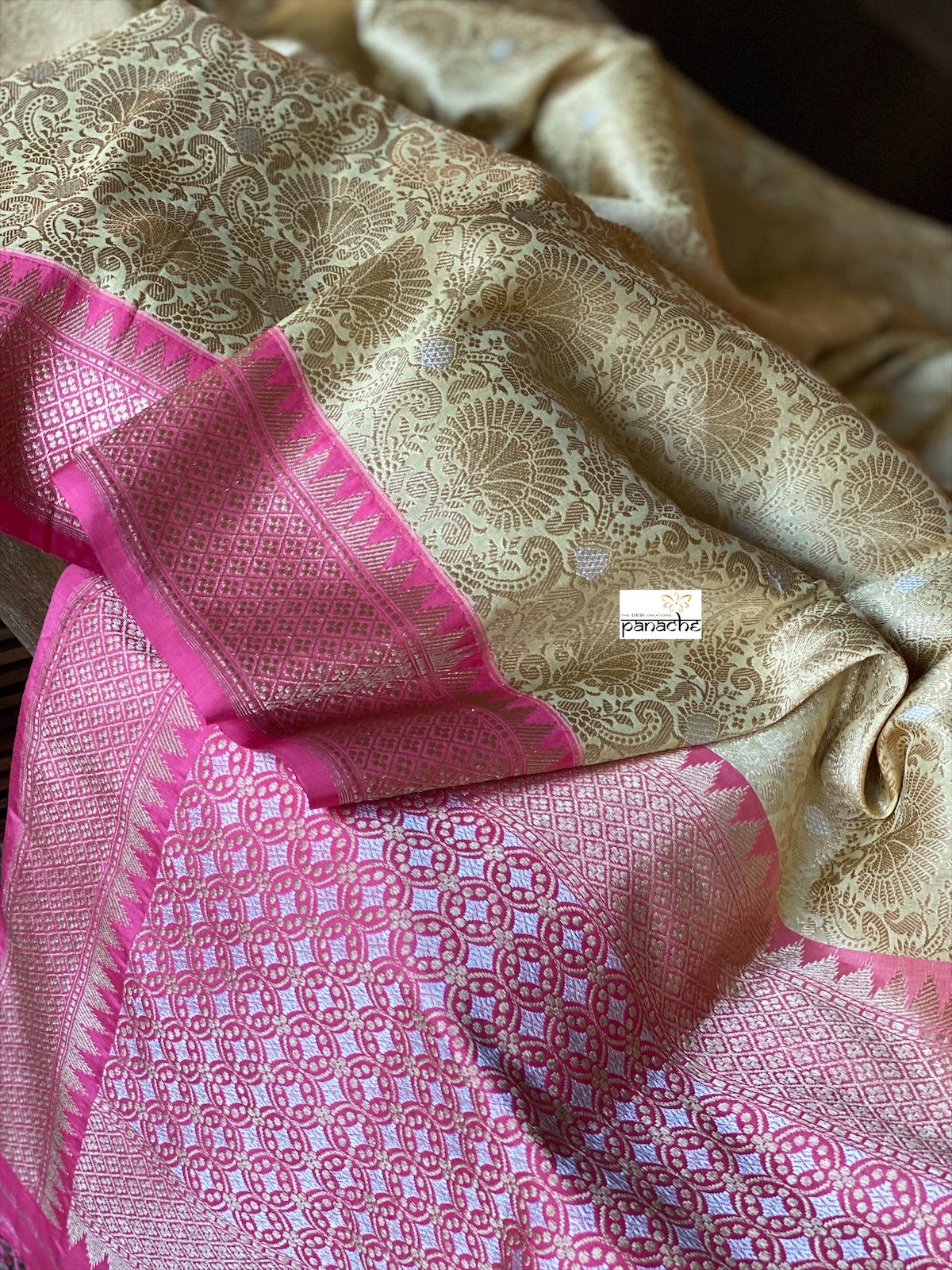 Pure Katan Silk Banarasi - Light Butter Yellow Golden Zari woven