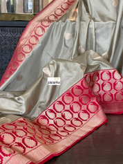 Pure Katan Silk Banarasi - Grey Red
