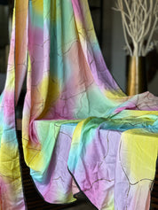 Designer Satin Maslin Silk - Yellow Pink Shaded