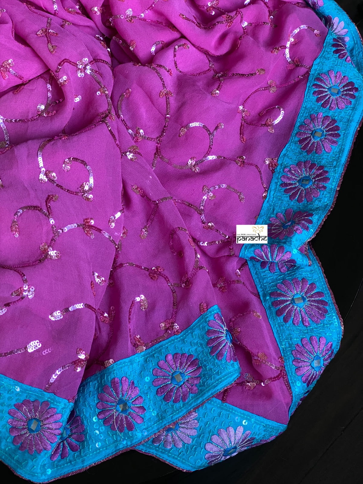Designer Saree - Pink Firozi Embroidered