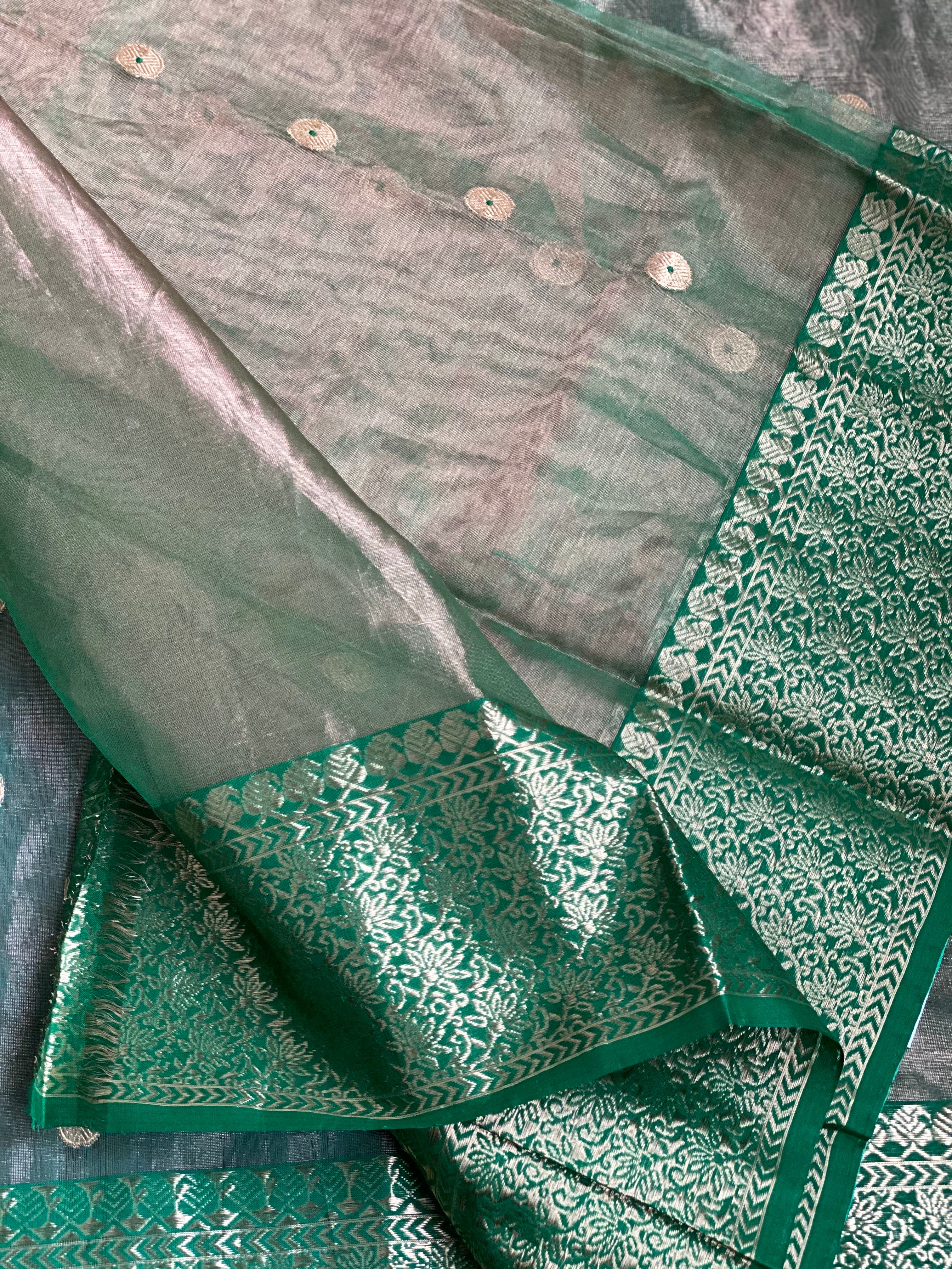Tissue Chanderi Silk - Green Golden Zari