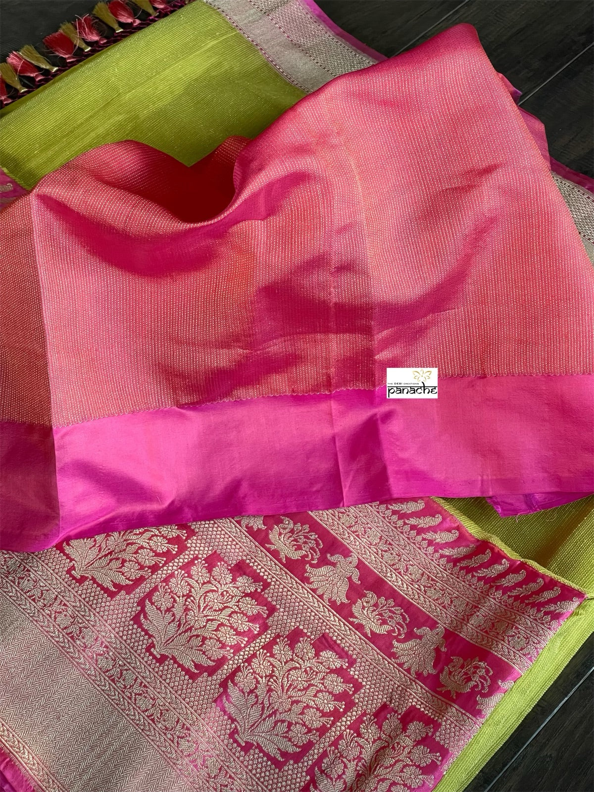 Pure Kora by Katan Silk Banarasi - Pista Green Pink Kadwa Woven