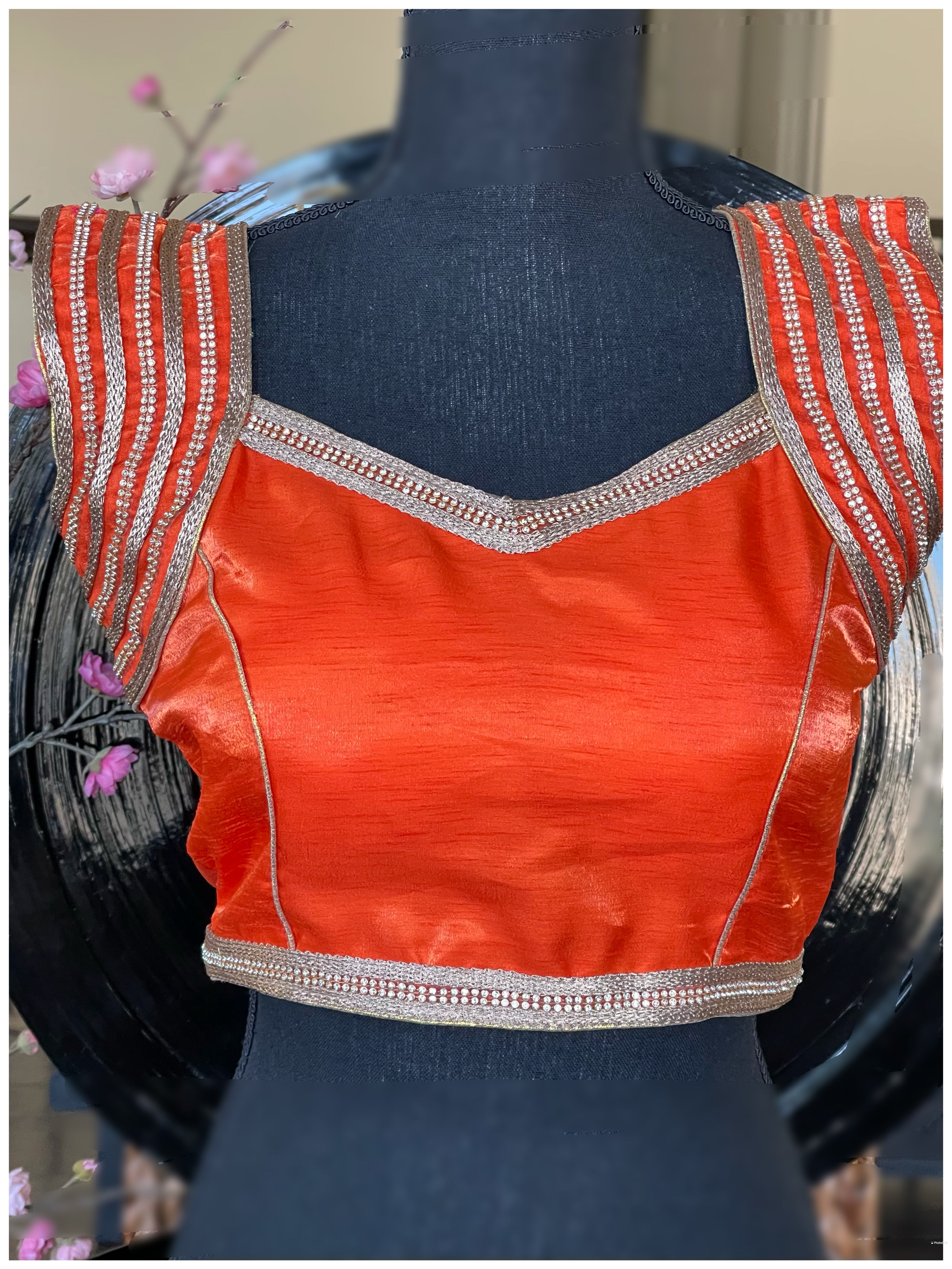 Designer Blouse - Orange Stone Studed