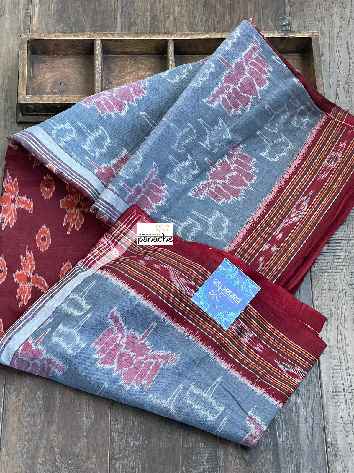 Pure Sambalpuri Cotton - Grey Pink Lotus