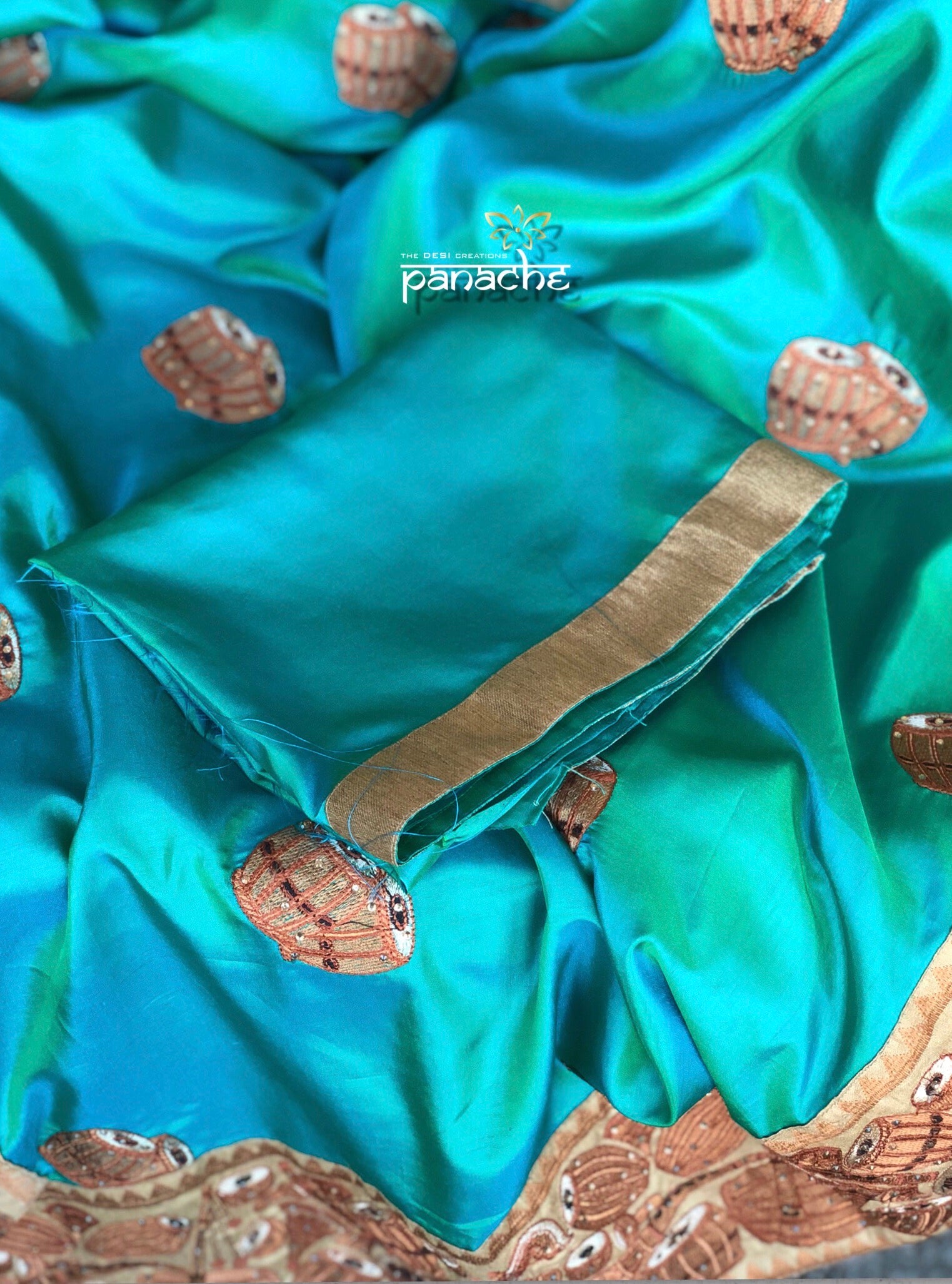 Designer Soft Silk - Sea Green with Instrument design