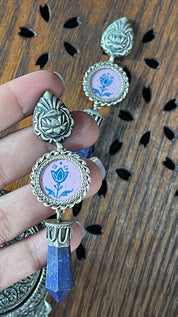 Earring 925 Silver- Hand Painted Lapis stone