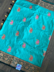 Tussar Silk Banarasi - Firozi Blue Black Meenakari