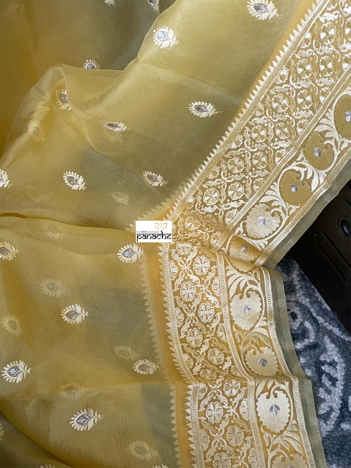 Designer Organza - Yellow Embroidered
