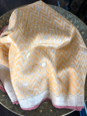 Linen By Kora Silk Banarsi - Off White Yellow Chevron