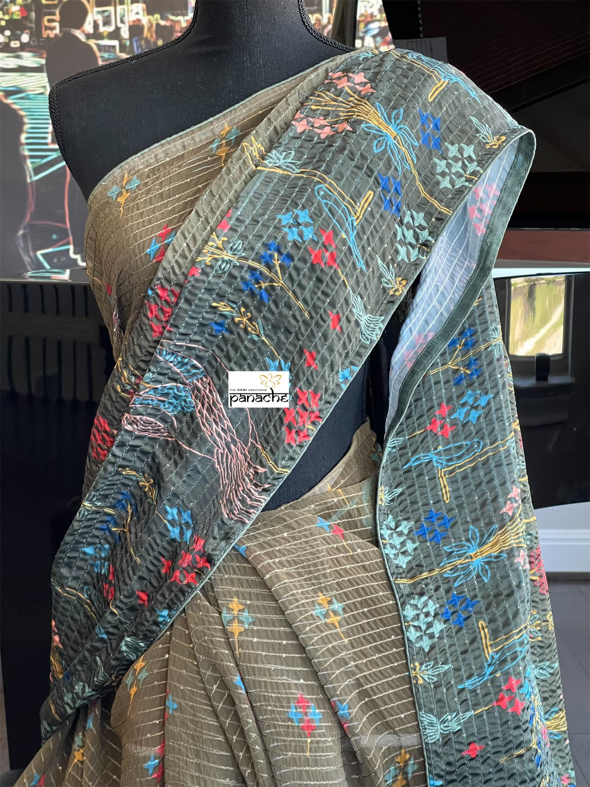 Designer Satin Georgette Sequin - Moss Green